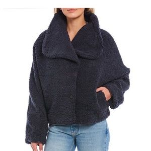 Free People Izzy Wrap Teddy Jacket Size Large Navy